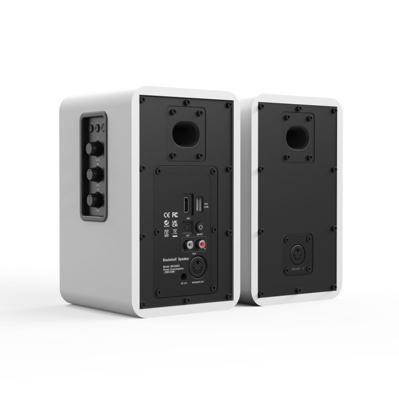 3D Mirrored Bookshelf Speaker in a White Cabinet with RGB LED Abyss Effect Lighting-2