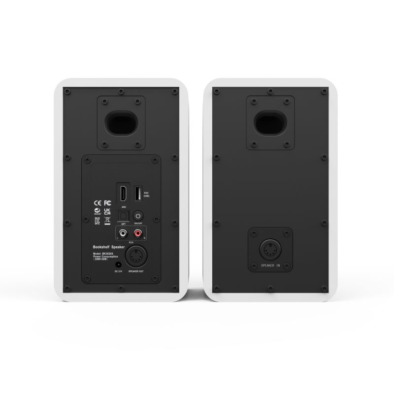 3D Mirrored Bookshelf Speaker in a White Cabinet with RGB LED Abyss Effect Lighting-3