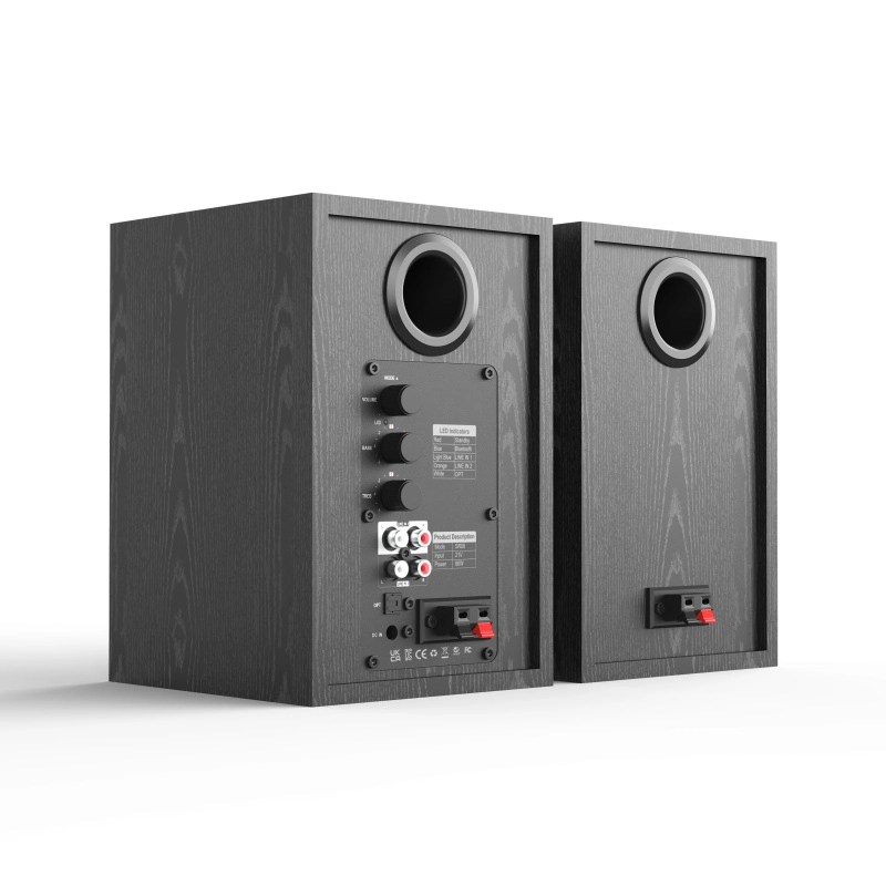 4-inch Bookshelf Speaker in Black Wood Cabinet with Protective Grille-5