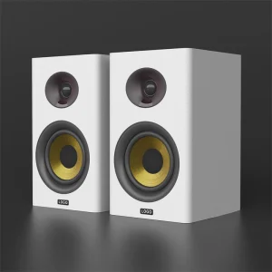 4-inch Bookshelf Speaker with Yellow Exposed-Cone Woofer in White Enclosure-1