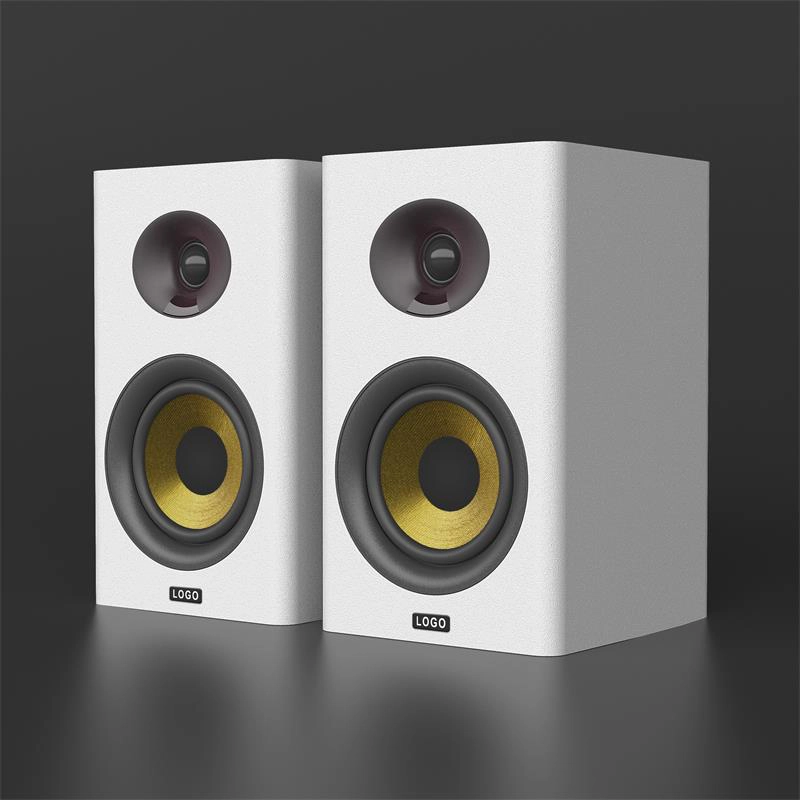 4-inch Bookshelf Speaker with Yellow Exposed-Cone Woofer in White Enclosure-1