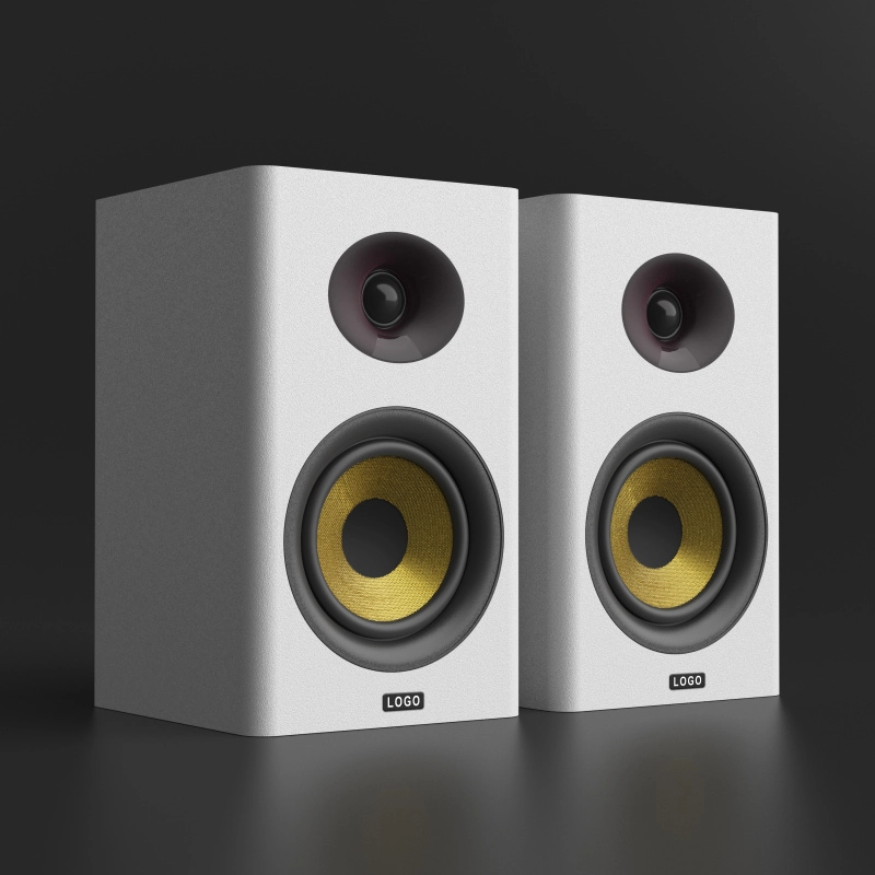 4-inch Bookshelf Speaker with Yellow Exposed-Cone Woofer in White Enclosure-2