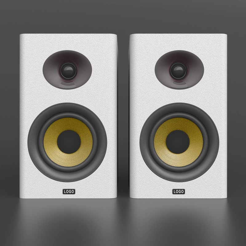 4-inch Bookshelf Speaker with Yellow Exposed-Cone Woofer in White Enclosure-3