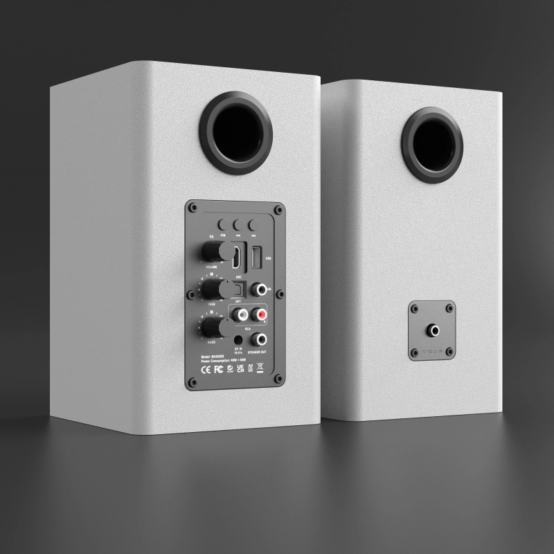 4-inch Bookshelf Speaker with Yellow Exposed-Cone Woofer in White Enclosure-5