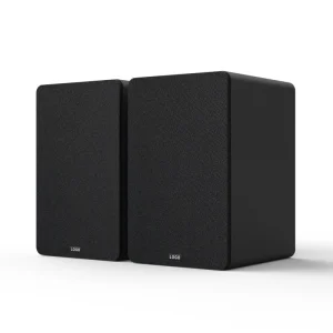 5-inch Bookshelf Speaker with Blue Woofer in a Black Enclosure-1