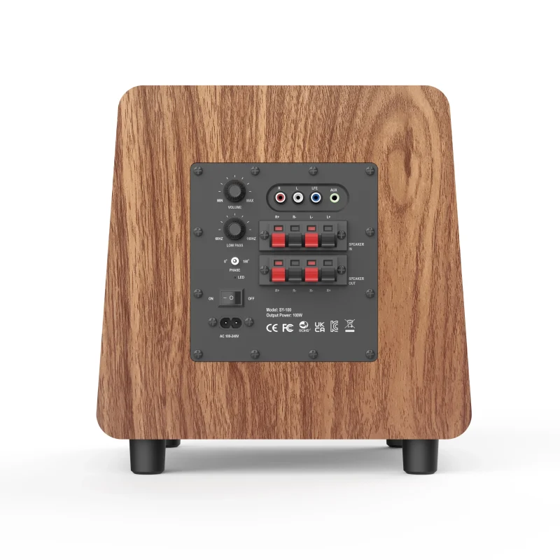 8-inch Subwoofer with Black Fiberglass Dome Driver in a Wood-Grain Enclosure-3
