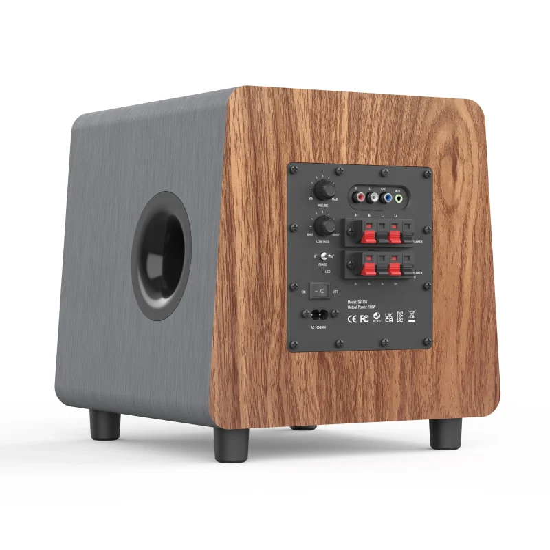 8-inch Subwoofer with Black Fiberglass Dome Driver in a Wood-Grain Enclosure-4