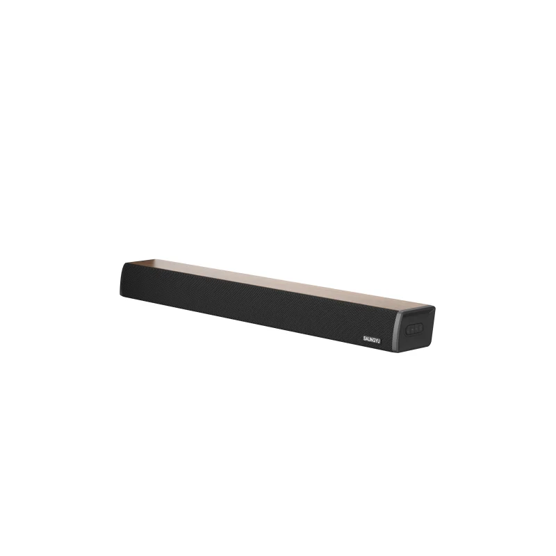 Soundbar in a wood-grain cabinet with an included subwoofer-6